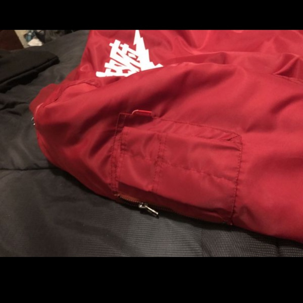 Red Chinese Written Nike Bomber Jacket